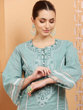 Load image into Gallery viewer, Sea-Green Kurta and Pant Suit Set
