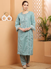 Load image into Gallery viewer, Sea-Green Kurta and Pant Suit Set
