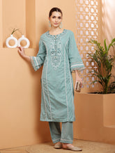 Load image into Gallery viewer, Sea-Green Kurta and Pant Suit Set
