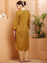 Load image into Gallery viewer, Mustard Embroidered Cotton Kurta
