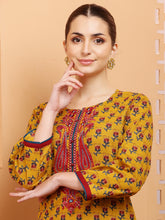 Load image into Gallery viewer, Mustard Embroidered Cotton Kurta
