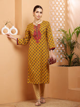 Load image into Gallery viewer, Mustard Embroidered Cotton Kurta
