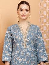 Load image into Gallery viewer, Blue Embroidered Cotton Kurta
