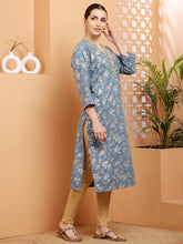 Load image into Gallery viewer, Blue Embroidered Cotton Kurta
