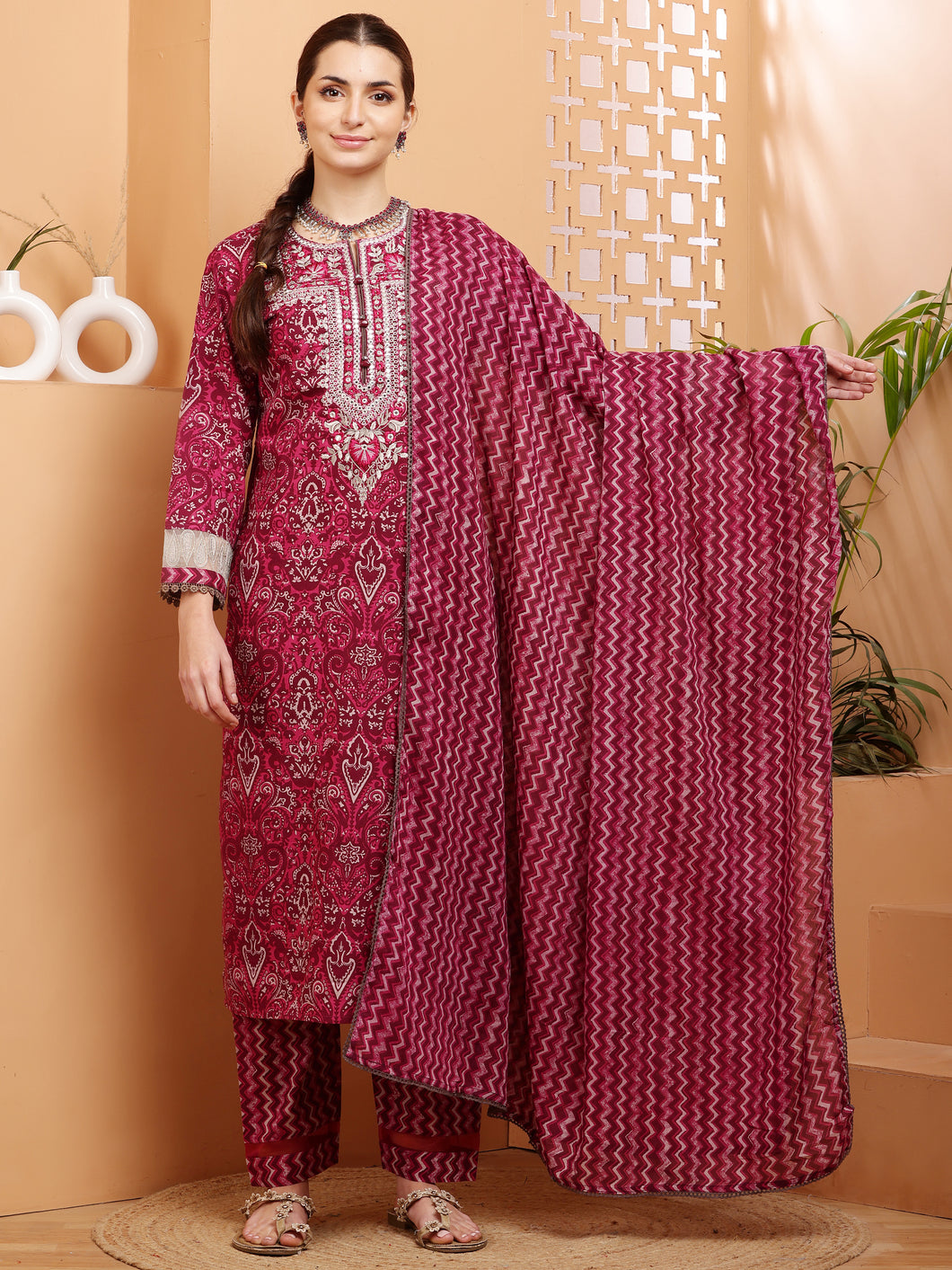 Pink Kurta Pant Dupatta Suit Set