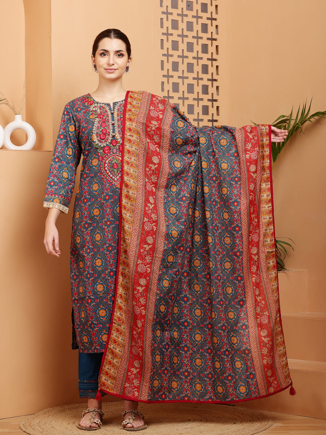 Blue Kurta Pant Dupatta Suit Set