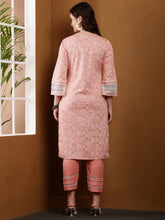 Load image into Gallery viewer, Peach Printed Handloom Cotton Suit Set
