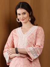 Load image into Gallery viewer, Peach Printed Handloom Cotton Suit Set
