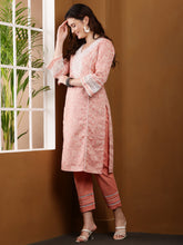 Load image into Gallery viewer, Peach Printed Handloom Cotton Suit Set
