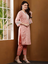 Load image into Gallery viewer, Peach Printed Handloom Cotton Suit Set
