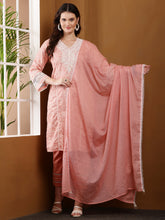 Load image into Gallery viewer, Peach Printed Handloom Cotton Suit Set
