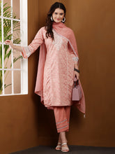 Load image into Gallery viewer, Peach Printed Handloom Cotton Suit Set
