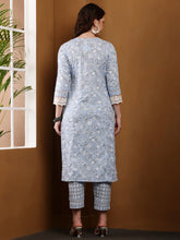 Load image into Gallery viewer, Powder Blue Floral Cotton Suit Set
