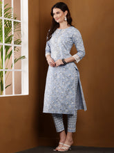Load image into Gallery viewer, Powder Blue Floral Cotton Suit Set
