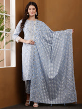 Load image into Gallery viewer, Powder Blue Floral Cotton Suit Set
