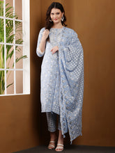 Load image into Gallery viewer, Powder Blue Floral Cotton Suit Set
