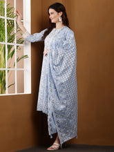 Load image into Gallery viewer, Powder Blue Floral Cotton Suit Set
