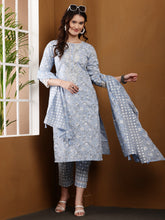 Load image into Gallery viewer, Powder Blue Floral Cotton Suit Set
