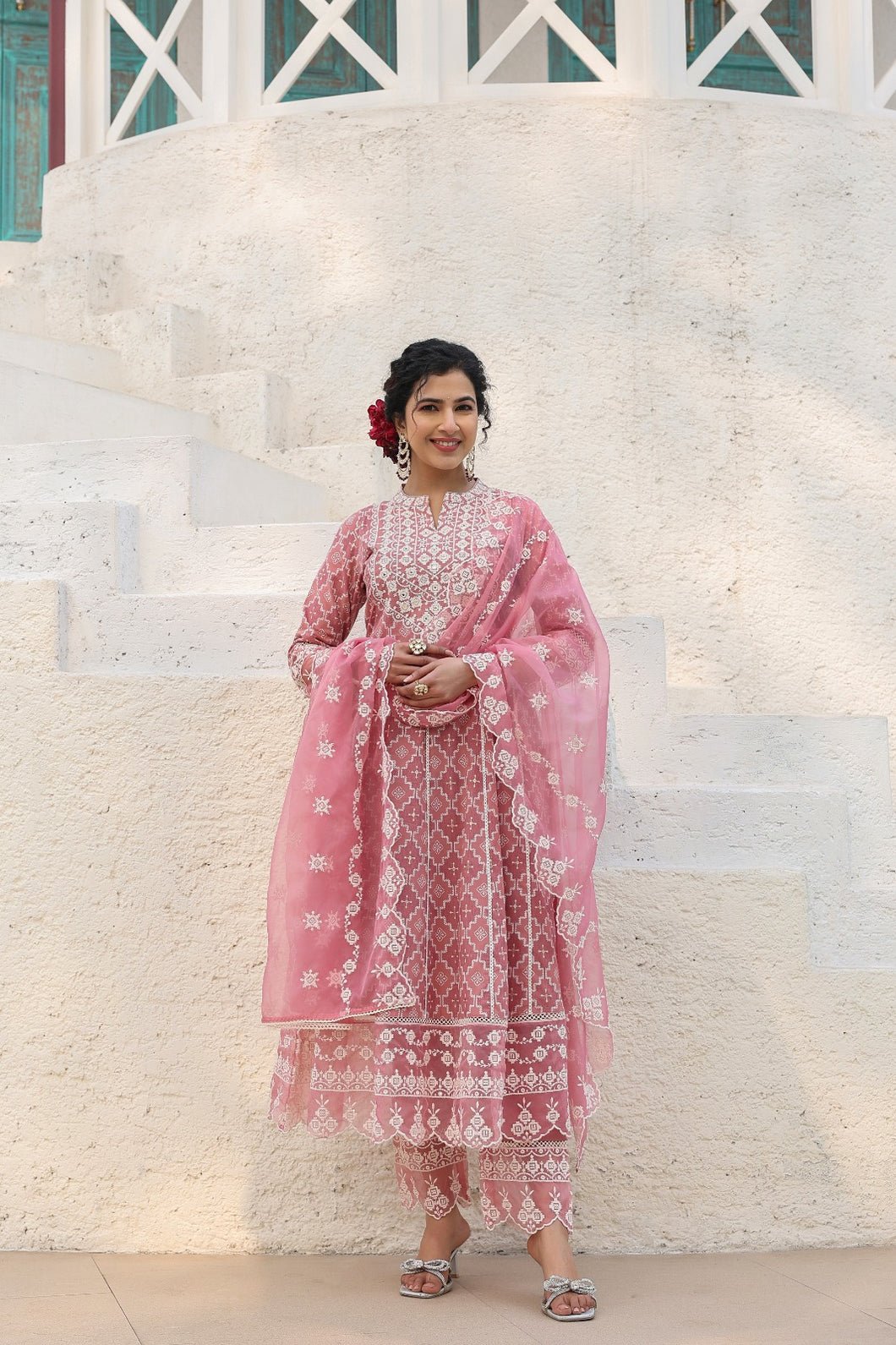 Yachna Anarkali Suit Set - Rose pink