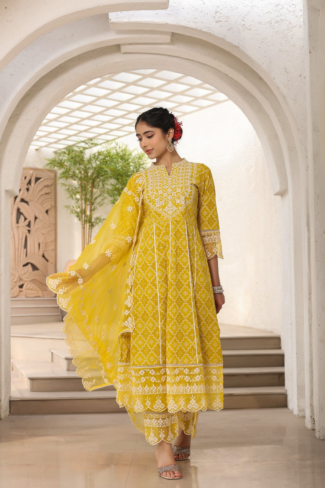 Yachna Anarkali Suit Set - Yellow