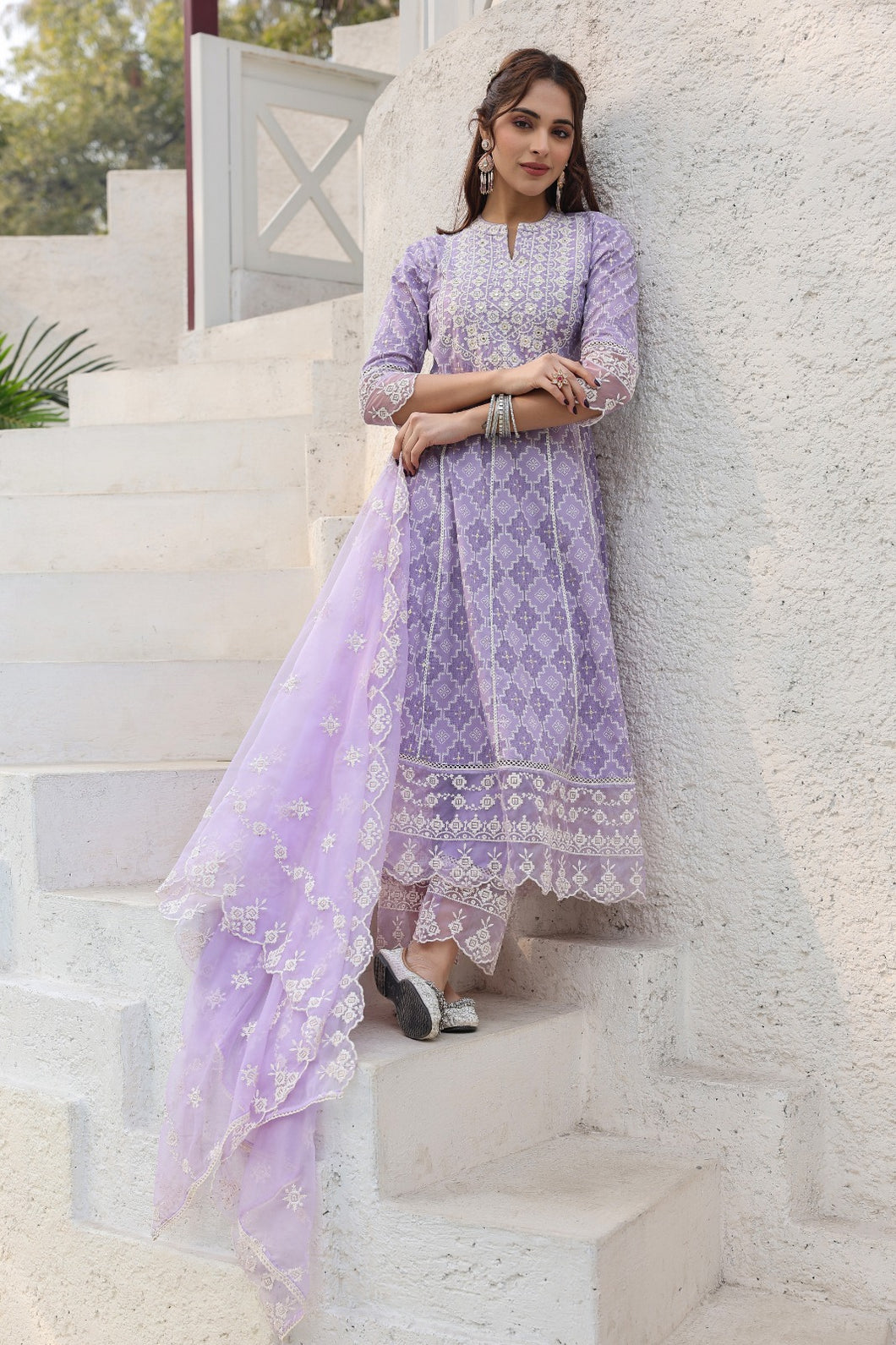 Yachna Anarkali Suit Set - Lavender
