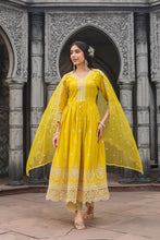 Load image into Gallery viewer, Dhriti anarkali Suit Set - Yellow
