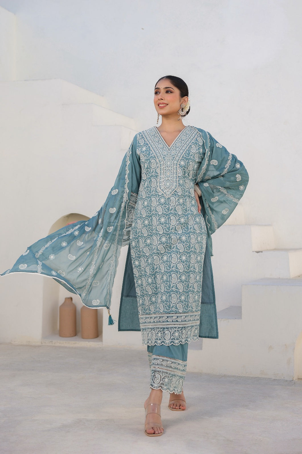 Bahaar Suit Set - Powder blue