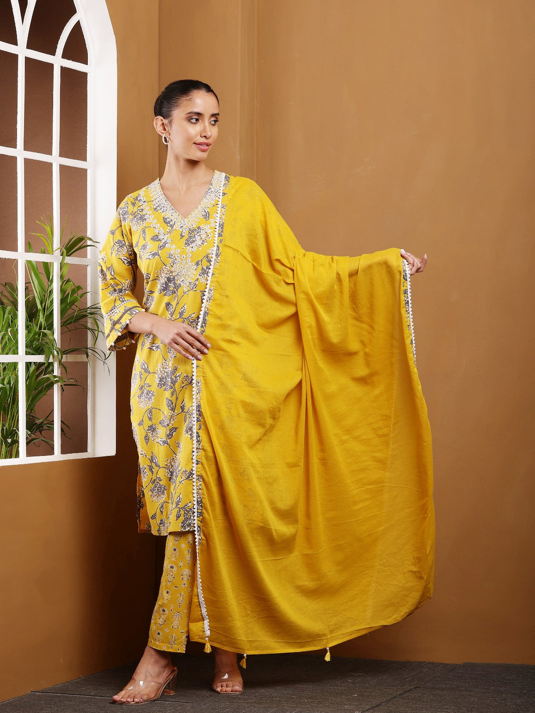 Samar - Complete Cotton Suit Set - Mustard