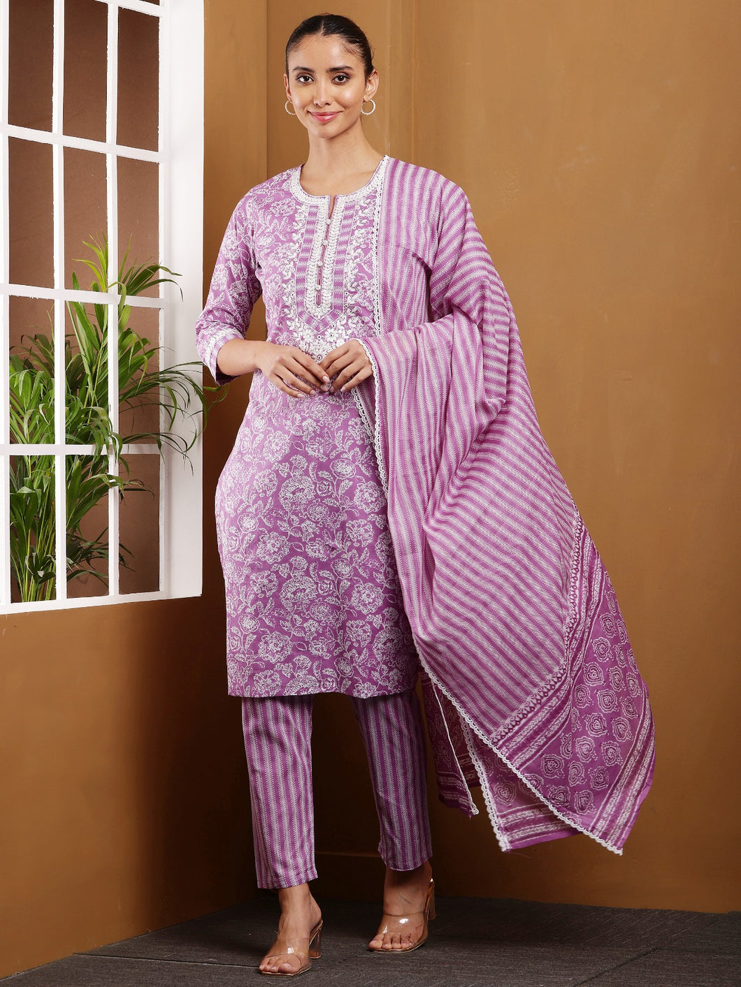 Shloka - Cotton Suit Set - Lavendar