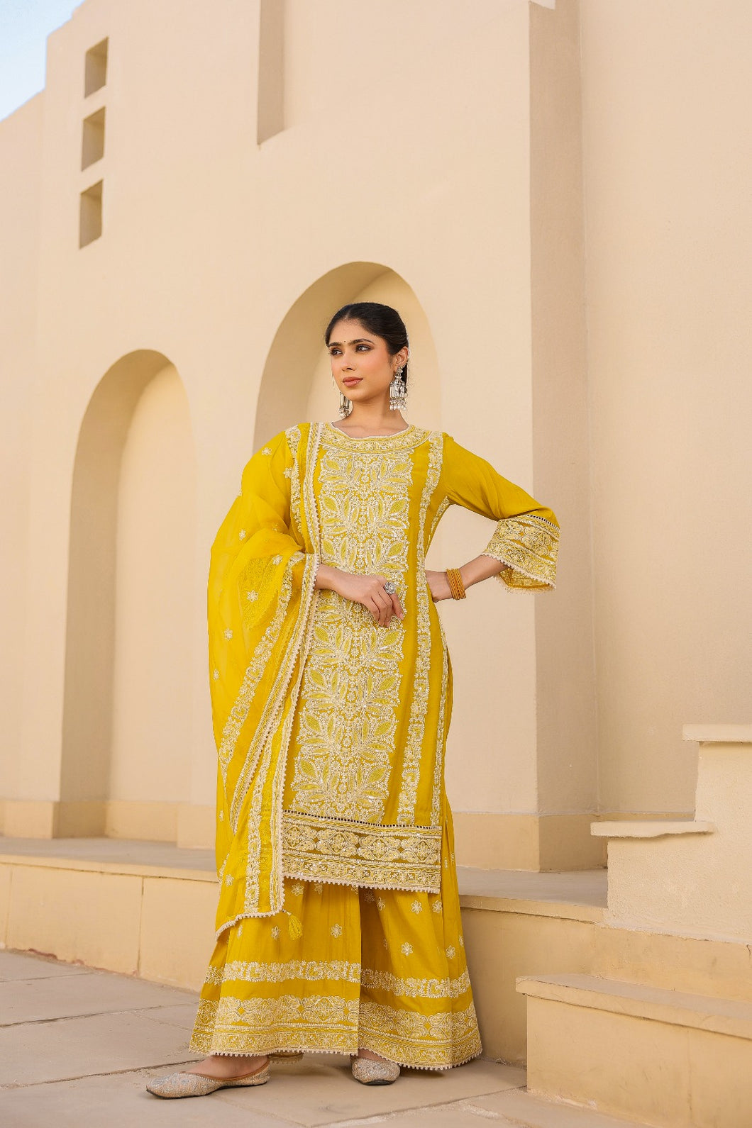 Fida - Sharara Suit Set : cotton : mustard