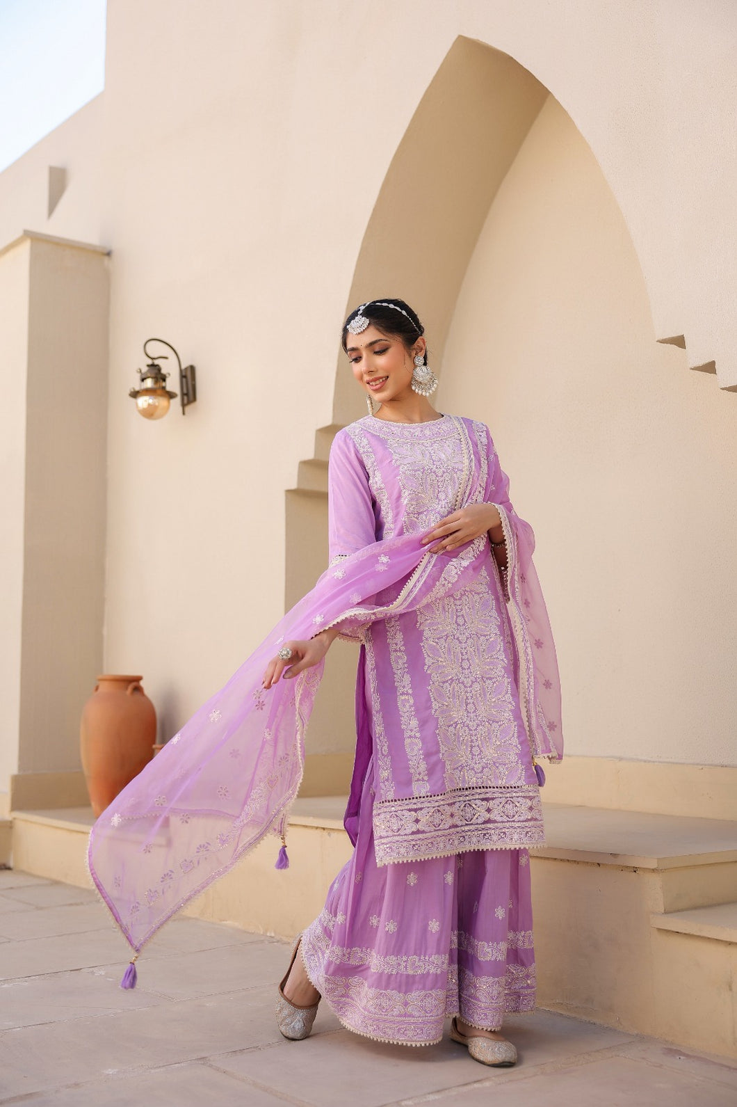 Fida : Sharara Suit Set : Cotton : Lavendar