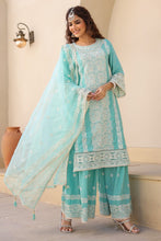 Load image into Gallery viewer, Fida : Cotton Sharara Suit Set : Sea green
