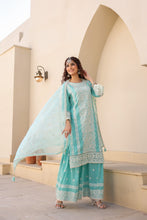 Load image into Gallery viewer, Fida : Cotton Sharara Suit Set : Sea green
