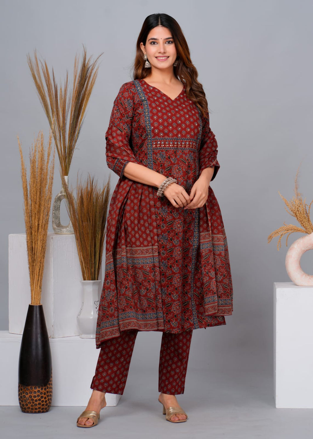 Cotton Suit set - Maroon