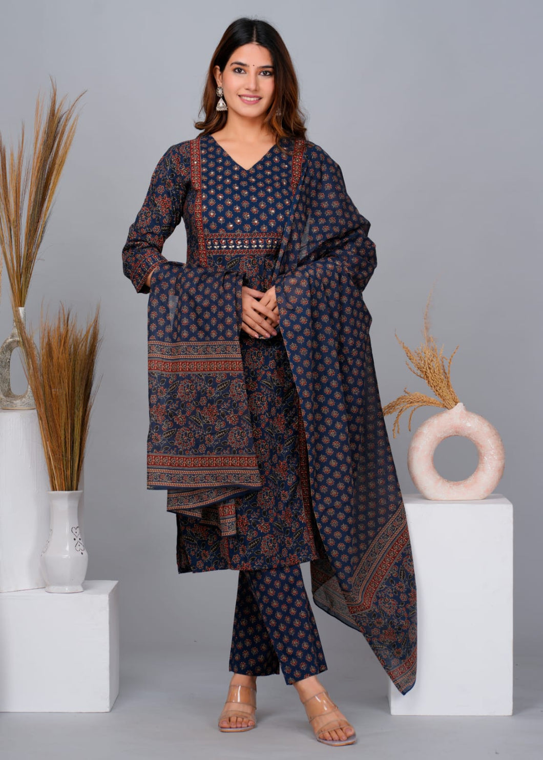 Bagru - NAVY - Cotton Suit Set