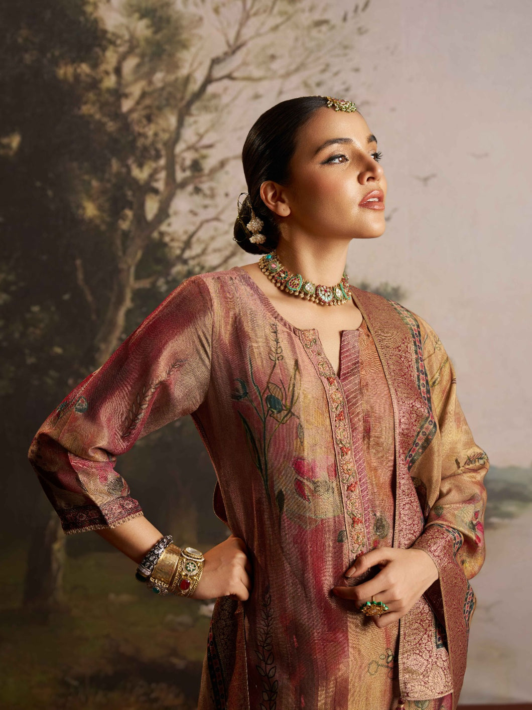 Shimmer chanderi Silk suit set