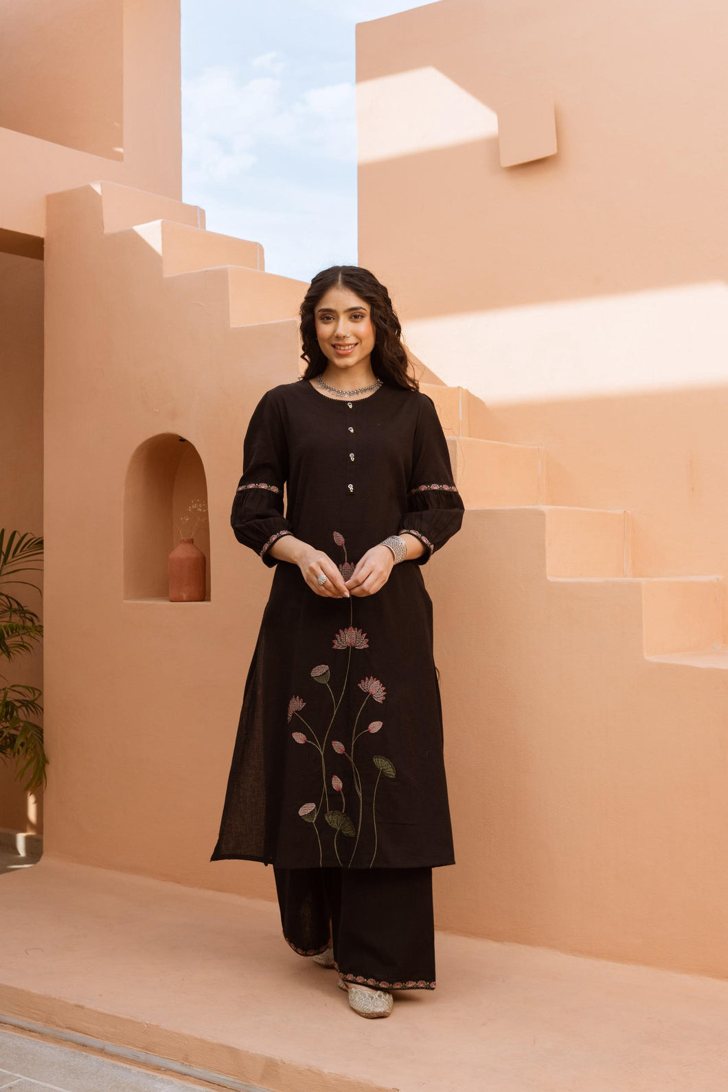 Sahiba - Kurta and Pant set - Cotton : Black