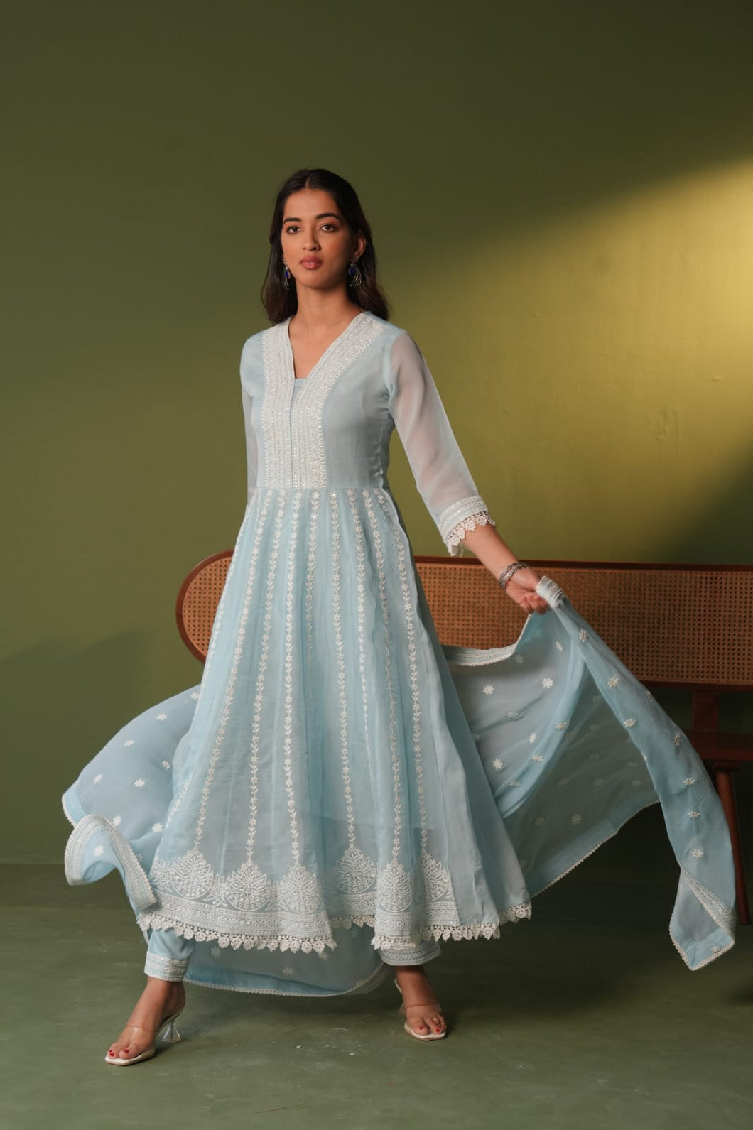 Naazuk _ Anarkali Suit Set _ Powder Blue