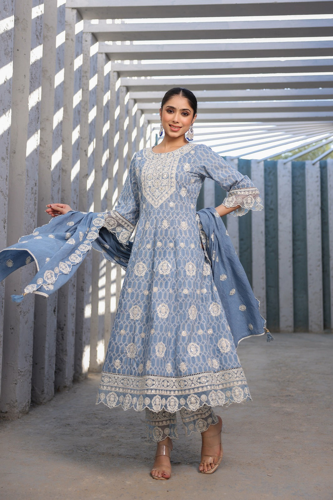 Shruti_Anarkali Suit Set _ Cotton _ Powder Blue