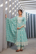 Load image into Gallery viewer, Shruti_Anarkali Suit Set _ Cotton _ Green
