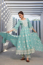 Load image into Gallery viewer, Shruti_Anarkali Suit Set _ Cotton _ Green
