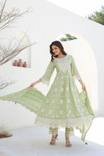 Load image into Gallery viewer, Shruti_Anarkali Suit Set _ Cotton_ Green
