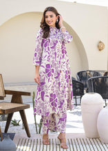 Load image into Gallery viewer, Purple Blossom Cotton Kurta &amp; Pant Co-ord Set
