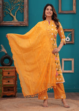 Load image into Gallery viewer, Yellow Floral Kurta Pant &amp; Dupatta Suit Set
