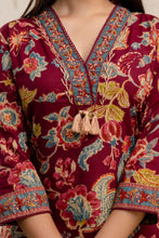 Load image into Gallery viewer, wine Kurta Pant &amp; Dupatta Suit Set
