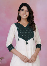 Load image into Gallery viewer, Ethnic White &amp; Green Coord Set
