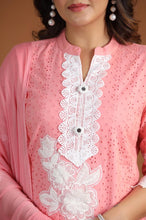 Load image into Gallery viewer, Pink Lace Kurta Pant and Dupatta Set
