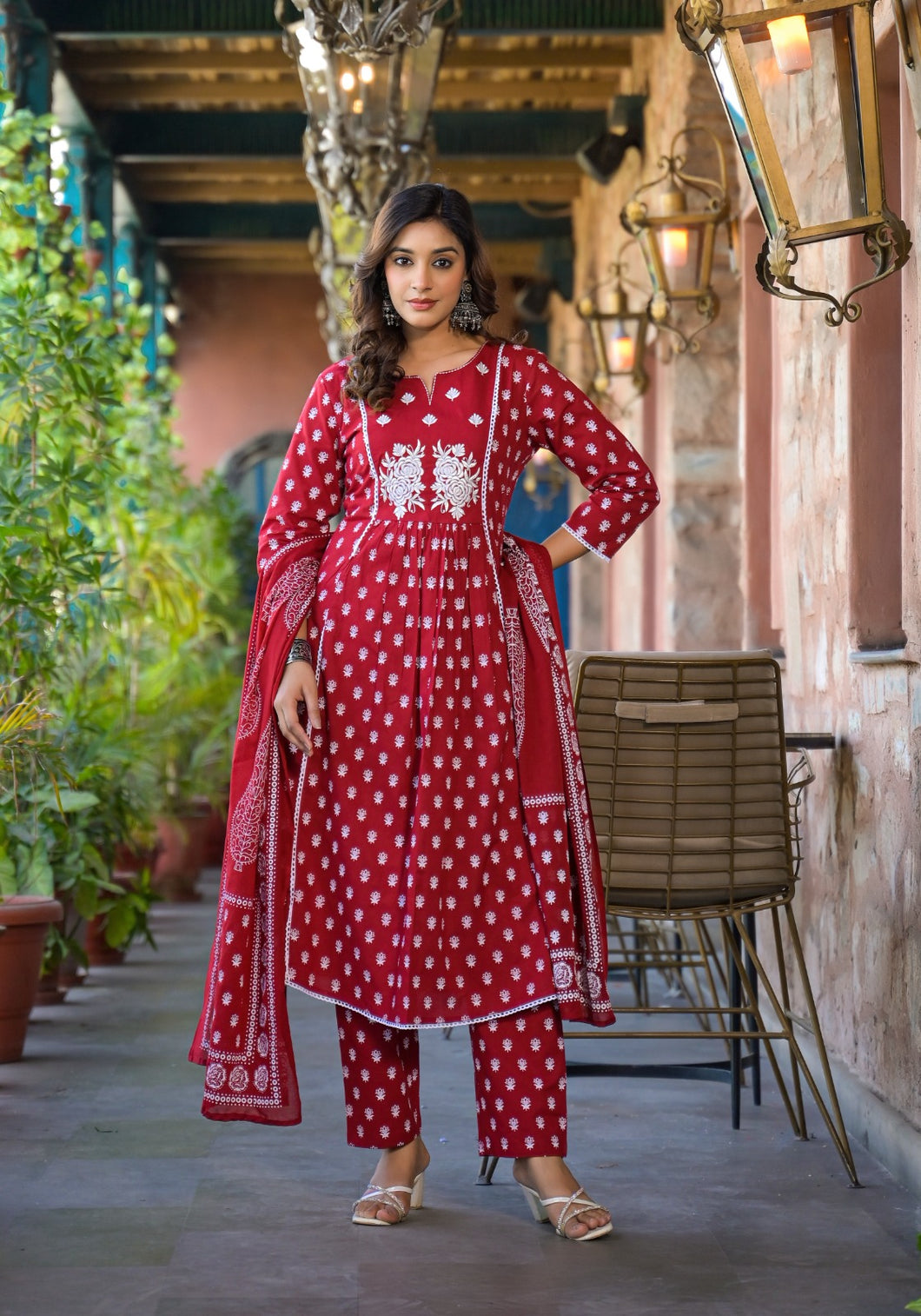 Kurta Pant & Dupatta Suit Set - Pure cotton