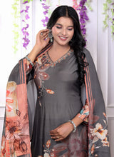 Load image into Gallery viewer, Grey Premium Kurta Pant &amp; Dupatta Suit Set
