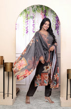 Load image into Gallery viewer, Grey Premium Kurta Pant &amp; Dupatta Suit Set
